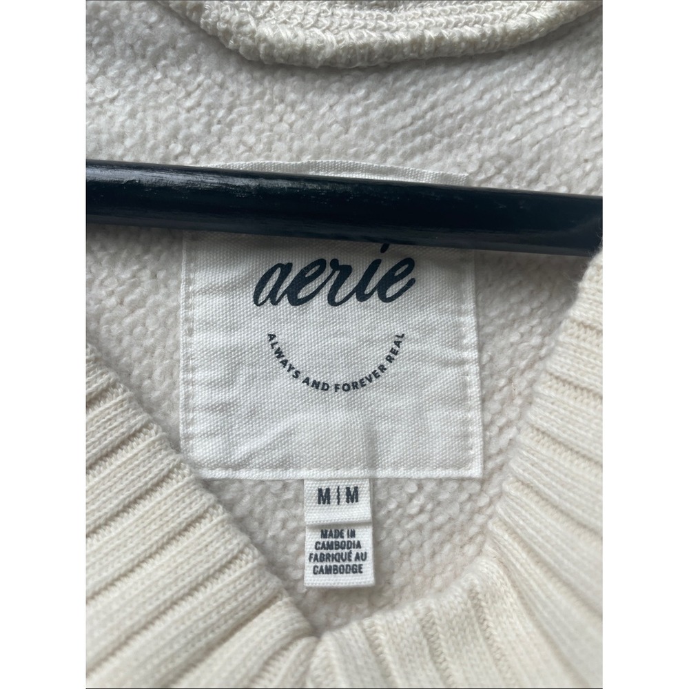 Aerie Oversized V-Neck Mixed Texture Sweatshirt Cream Medium - Picture 2 of 10